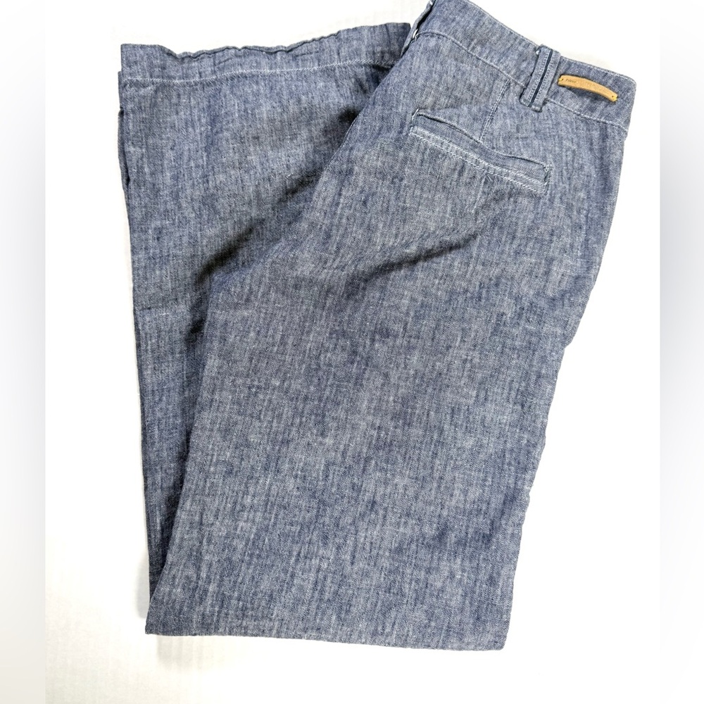 PILCRO Anthropologie Wide Leg Linen Blend Chambray Pants Blue Size 6 - Picture 4 of 11